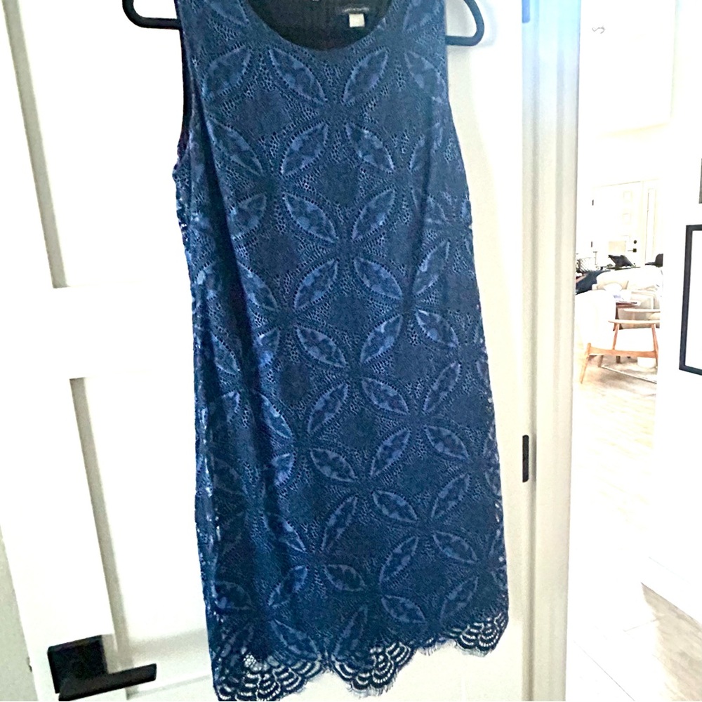 Blue Cotton Lace Fully Lined Dress